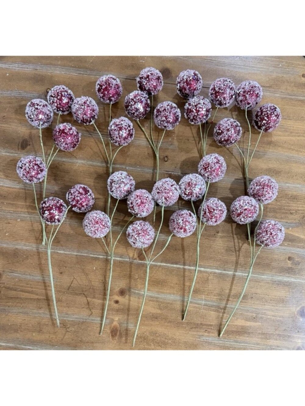 Ten ~ 13” Red Ice Frosted Christmas Ornament Ball Floral Picks
